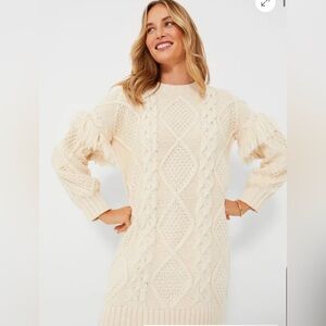 NWT Tuckernuck Hyacinth House Francesca Fringe cream sweater Dress